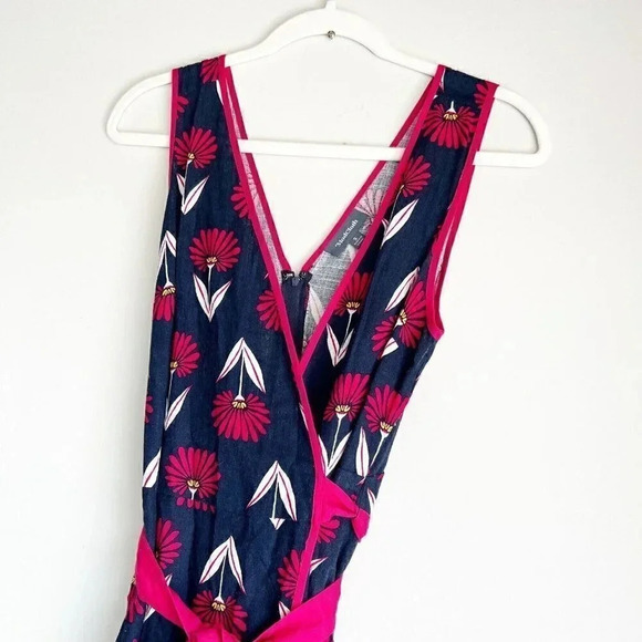 ModCloth Size S Navy Sleeveless Floral Tie Waist Wrap Crop Jumpsuit - Picture 3 of 6
